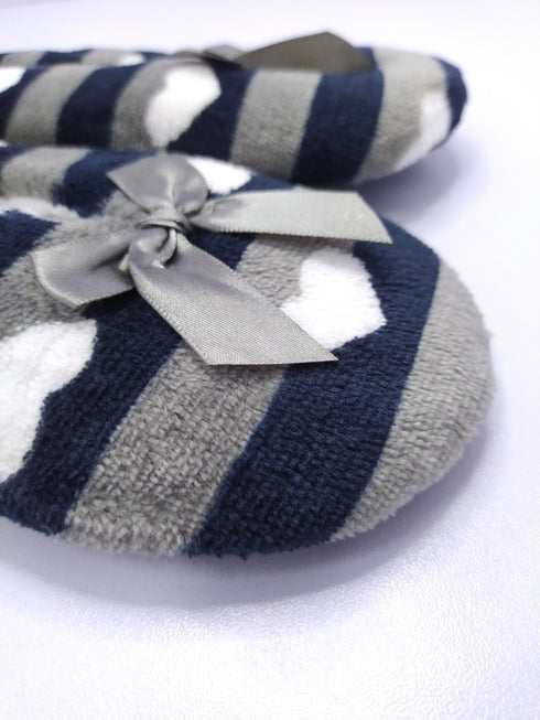Women's Super Soft Fuzzy Slippers with Grey Stripes
